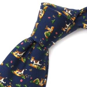 ネクタイ ワイドタイ ドッグ柄 総柄 シルク イタリア製 紺 ネイビー IBO38