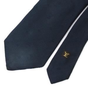 LOUIS VUITTON ネクタイ ワイドタイ ロゴ シルク イタリア製 紺 ネイビー IBO38