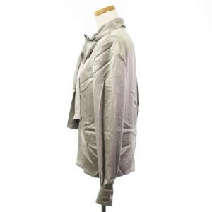 GIVENCHY 良品 90’s ヴィンテージ シャツ ブラウス 長袖 ボウタイ 肩パッド入り シルク グレー 6 トップス IBO38