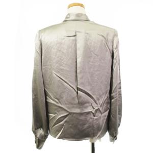 GIVENCHY 良品 90’s ヴィンテージ シャツ ブラウス 長袖 ボウタイ 肩パッド入り シルク グレー 6 トップス IBO38