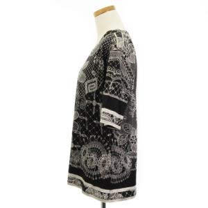 LEONARD FASHION Tシャツ カットソー 半袖 Vネック プリント 花柄 総柄 コットン 黒 ブラック L トップス IBO38