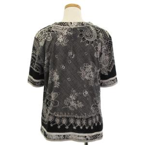 LEONARD FASHION Tシャツ カットソー 半袖 Vネック プリント 花柄 総柄 コットン 黒 ブラック L トップス IBO38