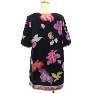 LEONARD FASHION Tシャツ カットソー 半袖 プリント 花柄 ネイビー パープル トップス IBO38