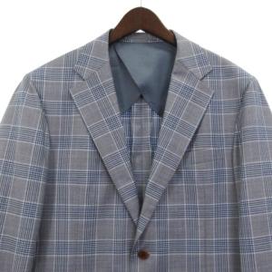 Ermenegildo Zegna 美品 SHANG生地 テーラード ジャケット シングル 2B 背抜き チェック ブルー系 秋 ECS