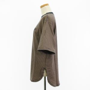 AMERICANA 美品 ボーダー Tシャツ カットソー 半袖 ラウンドヘム AMRCN ロゴ コットン ネイビー ベージュ系