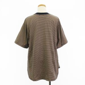 AMERICANA 美品 ボーダー Tシャツ カットソー 半袖 ラウンドヘム AMRCN ロゴ コットン ネイビー ベージュ系