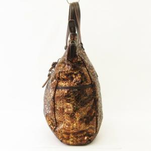 TUMI ショルダーバッグ トート 2way 型押し パイソンプリント メタリックブラウン 鞄 ECS