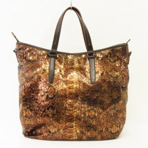 TUMI ショルダーバッグ トート 2way 型押し パイソンプリント メタリックブラウン 鞄 ECS