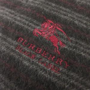 BURBERRY BLACK LABEL マフラー カシミヤ フリンジ ボーダー ワンポイント 刺繍 黒 ブラック系 ECS