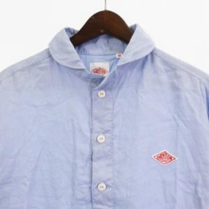 DANTON リネンクロス シャツ 五分袖 プルオーバー 丸襟 JD-3569 KLS サックスブルー 42 トップス ECS