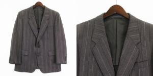 LANVIN PARIS 良品 ヴィンテージ セットアップ スーツ 3ピース ジャケット シングル 2B 背抜き ベスト パンツ ストライプ