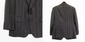 LANVIN PARIS 良品 ヴィンテージ セットアップ スーツ 3ピース ジャケット シングル 2B 背抜き ベスト パンツ ストライプ