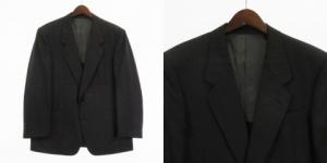 LANVIN 良品 PARIS ヴィンテージ セットアップ スーツ ジャケット シングル 背抜き 2B パンツ ストライプ ウール  ダークグレー