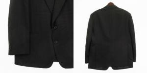 LANVIN 良品 PARIS ヴィンテージ セットアップ スーツ ジャケット シングル 背抜き 2B パンツ ストライプ ウール  ダークグレー