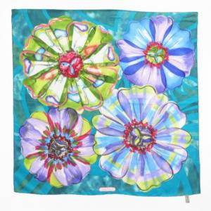 大判 スカーフ 水彩画風 花柄 シルク イタリア製 ブルー系 ECS