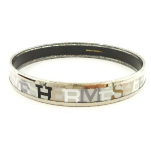 HERMES エマイユ PM バングル ブレスレット ロゴ 七宝焼 グレー 白 ホワイト シルバーカラー アクセサリー