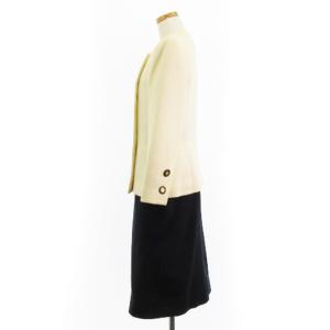 GIVENCHY ヴィンテージ セットアップ ノーカラー ジャケット スカート ひざ丈 ウール アイボリー ネイビー 9 ECS