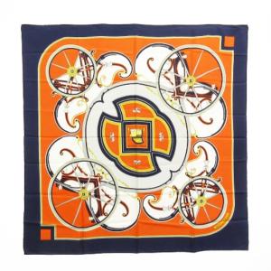 WASHINGTON'S CARRIAGE ジョージワシントンの馬車 カレ90 大判 スカーフ シルク ネイビー オレンジ