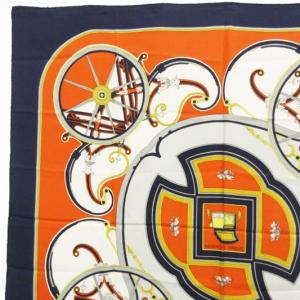 HERMES WASHINGTON'S CARRIAGE ジョージワシントンの馬車 カレ90 大判 スカーフ シルク ネイビー オレンジ