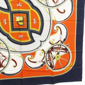 HERMES WASHINGTON'S CARRIAGE ジョージワシントンの馬車 カレ90 大判 スカーフ シルク ネイビー オレンジ