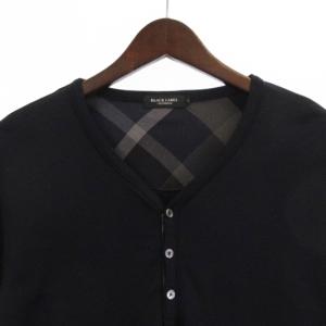 BLACK LABEL CRESTBRIDGE 良品 Tシャツ カットソー 長袖 ヘンリーネック ロゴ レーヨン ナイロン 紺 ネイビー L トップス ECS