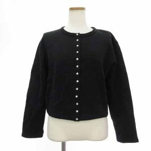 カーディガン プレッション 長袖 クルーネック ショート丈 スウェット 裏起毛 スナップボタン コットン 黒 ブラック 1