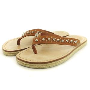スタッズ レザー トング サンダル ジュート ブラウン系 39.5 約26.5cm GY06 AA
