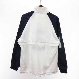adidas ヴィンテージ プルオーバー ジャケット 長袖 ラグランスリーブ ハーフジップ ロゴ刺繍 コットン混 白 ホワイト 紺 ネイビー