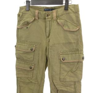 RALPH LAUREN シルク混 カーゴパンツ テーパード ミリタリー カーキ系 緑 グリーン 2 約M 0908