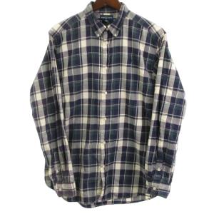ボタンダウンシャツ カジュアル フランネル チェック 長袖 緑系 グリーン ネイビー 170 約M
