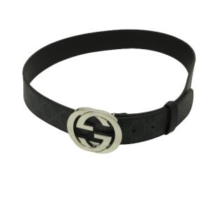 GUCCI GGスプリーム インターロッキングG ベルト 411924 Gバックル ハトメ ブラック 85 AA