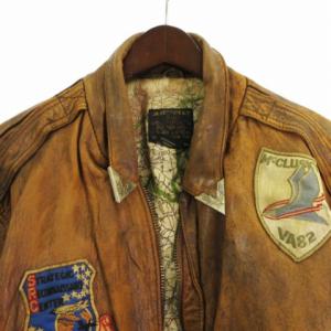 AVIREX A-2 ヴィンテージ フライト ジャケット ブルゾン 本革 ワッペン 地図柄 茶 ブラウン M アウター ECS