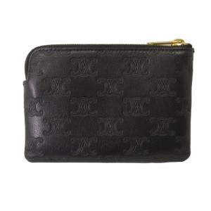 CELINE U-IE-0232 トリオンフ エンボスド スムースカーフスキン コインケース ブラック