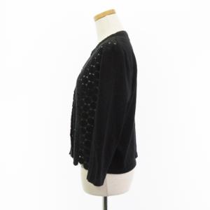LANVIN COLLECTION ドットモチーフ レース ニット カーディガン 七分袖 コットン混 黒 ブラック 38 トップス