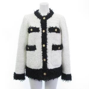 美品 ツイード カーディガン ニット ノーカラージャケット 白系 ホワイト フリーサイズ