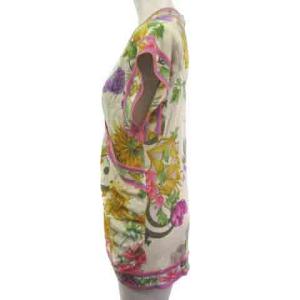 LEONARD FASHION ファッション 花柄 カットソー フレンチスリーブ カシュクール ウール シルク アイボリー 40