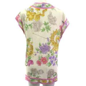 LEONARD FASHION ファッション 花柄 カットソー フレンチスリーブ カシュクール ウール シルク アイボリー 40