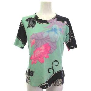 PARIS パリス ニットソー カットソー 半袖 花柄 グリーン ピンク 40