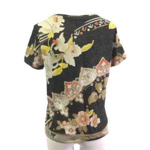 LEONARD FASHION ファッション Tシャツ カットソー 半袖 とろみ ラメ 花柄 黒 金 ブラック ゴールド M