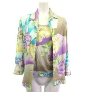 FASHION ファッション アンサンブル シャツジャケット 花柄 ベージュ パープル M