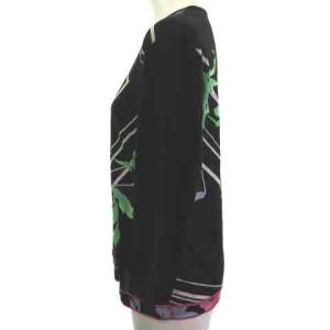 LEONARD FASHION ファッション ニットソー 7分袖 ウール シルク 花柄 黒 ブラック 40