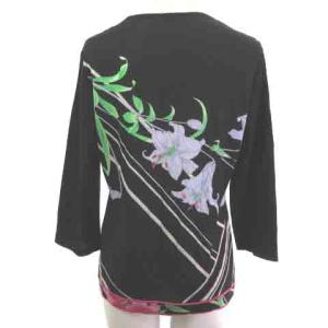 LEONARD FASHION ファッション ニットソー 7分袖 ウール シルク 花柄 黒 ブラック 40