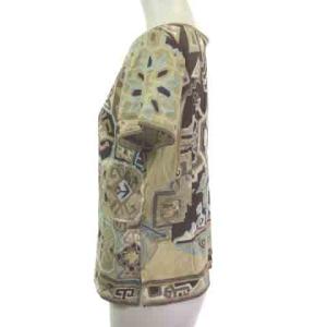 LEONARD FASHION ファッション カットソー 総柄 半袖 ブラウン 茶 LL