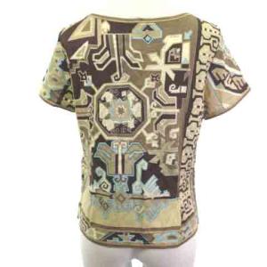 LEONARD FASHION ファッション カットソー 総柄 半袖 ブラウン 茶 LL