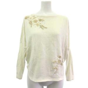24SS ホワイトフラワー刺繍 プルオーバー ニット セーター 長袖 ボートネック アイボリー M GBFCV-01390