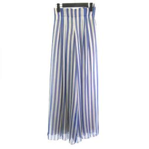 ワイドパンツ ストライプ シフォン 裏地シルク 白 青 ホワイト ブルー NGA35