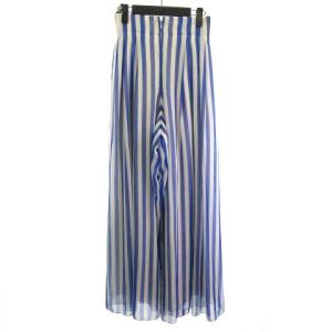 Christian Dior ワイドパンツ ストライプ シフォン 裏地シルク 白 青 ホワイト ブルー NGA35