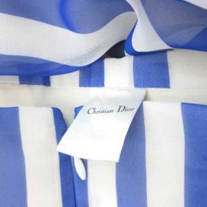 Christian Dior ワイドパンツ ストライプ シフォン 裏地シルク 白 青 ホワイト ブルー NGA35