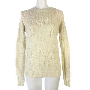 ニット セーター 長袖 ケーブル リネン カシミヤ混 肩ボタン 白 アイボリー M