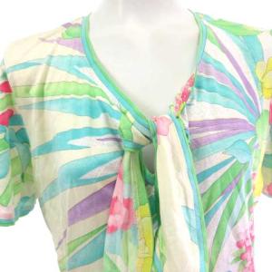LEONARD FASHION ファッション カットソー 花柄 リボン 半袖 グリーン ピンク M